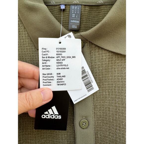 Adidas Golf Polo Olive Green Long Sleeve Medium NWT - Picture 6 of 9